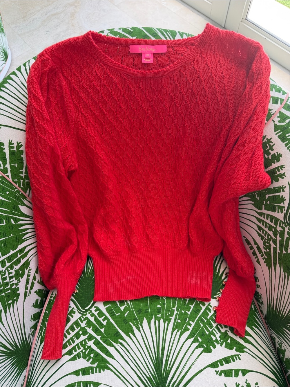 Lilly Pulitzer Vibrant Red Cable Crewneck Sweater